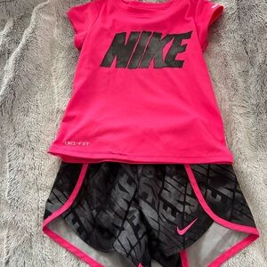 Nike Hot Pink Tee and Black Patterned Shorts